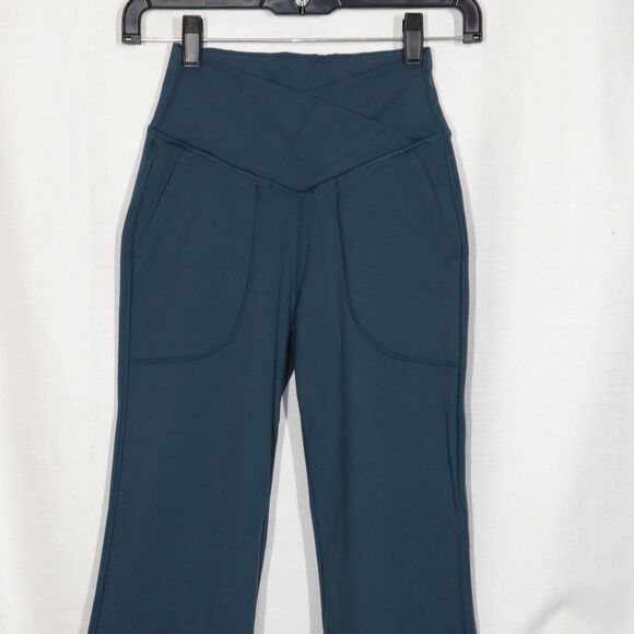 Halara Blue Crossover Waist Front Pocket Split Flare Leggings Size XS - Picture 3 of 11